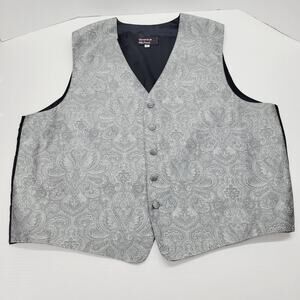 Silver Gray Paisley Print Mens Formal Vest Size XL Tuxedo Prom Brandon Michael